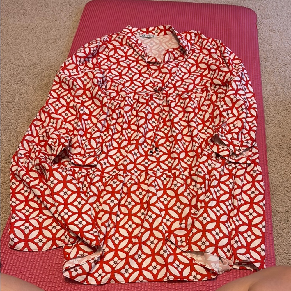 Zele Red and White Graphic Button Down Shirt